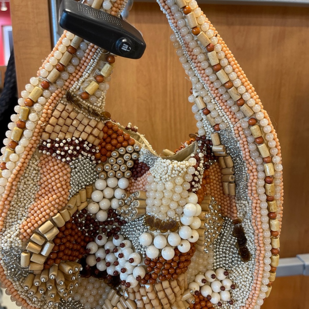 SOLD Beaded Tan and Cream Women's Bag